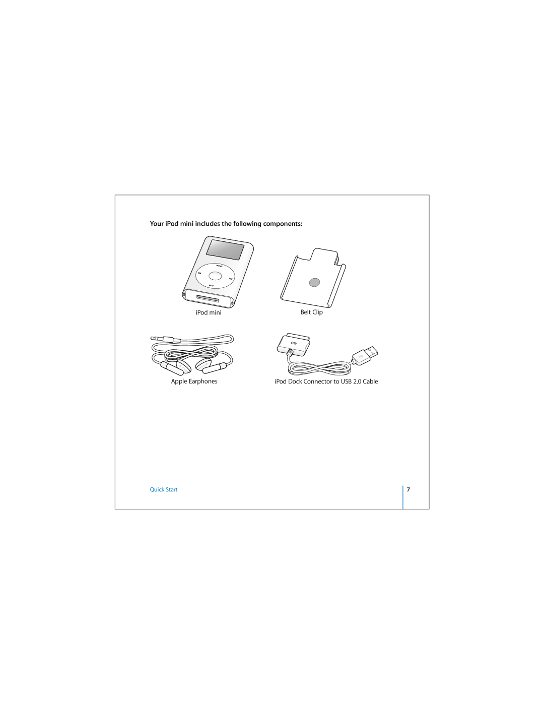 Apple M9435LL/A, M9802LLAR, M9801LLAR, M9800LLAR, M9803LLAR, M9802X/A manual Your iPod mini includes the following components 