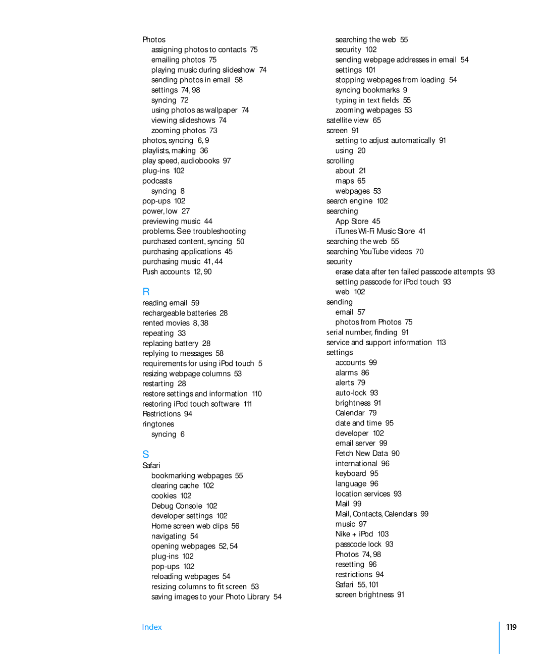 Apple MA623LL/B manual Safari, 119 