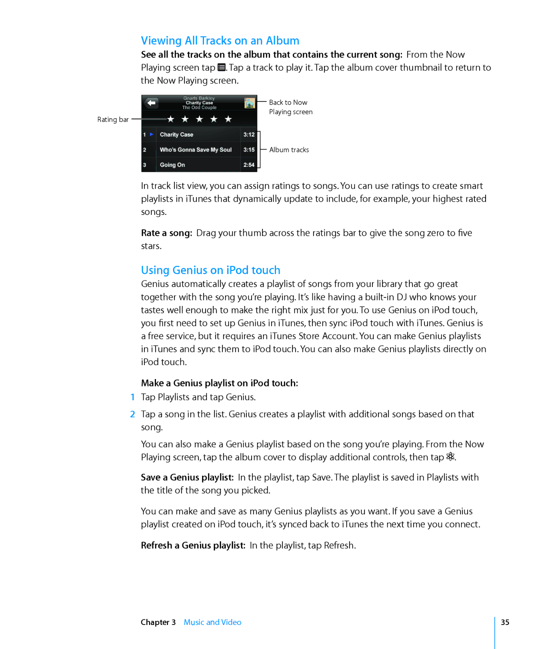 Apple MA623LL/B manual Viewing All Tracks on an Album, Using Genius on iPod touch, Make a Genius playlist on iPod touch 