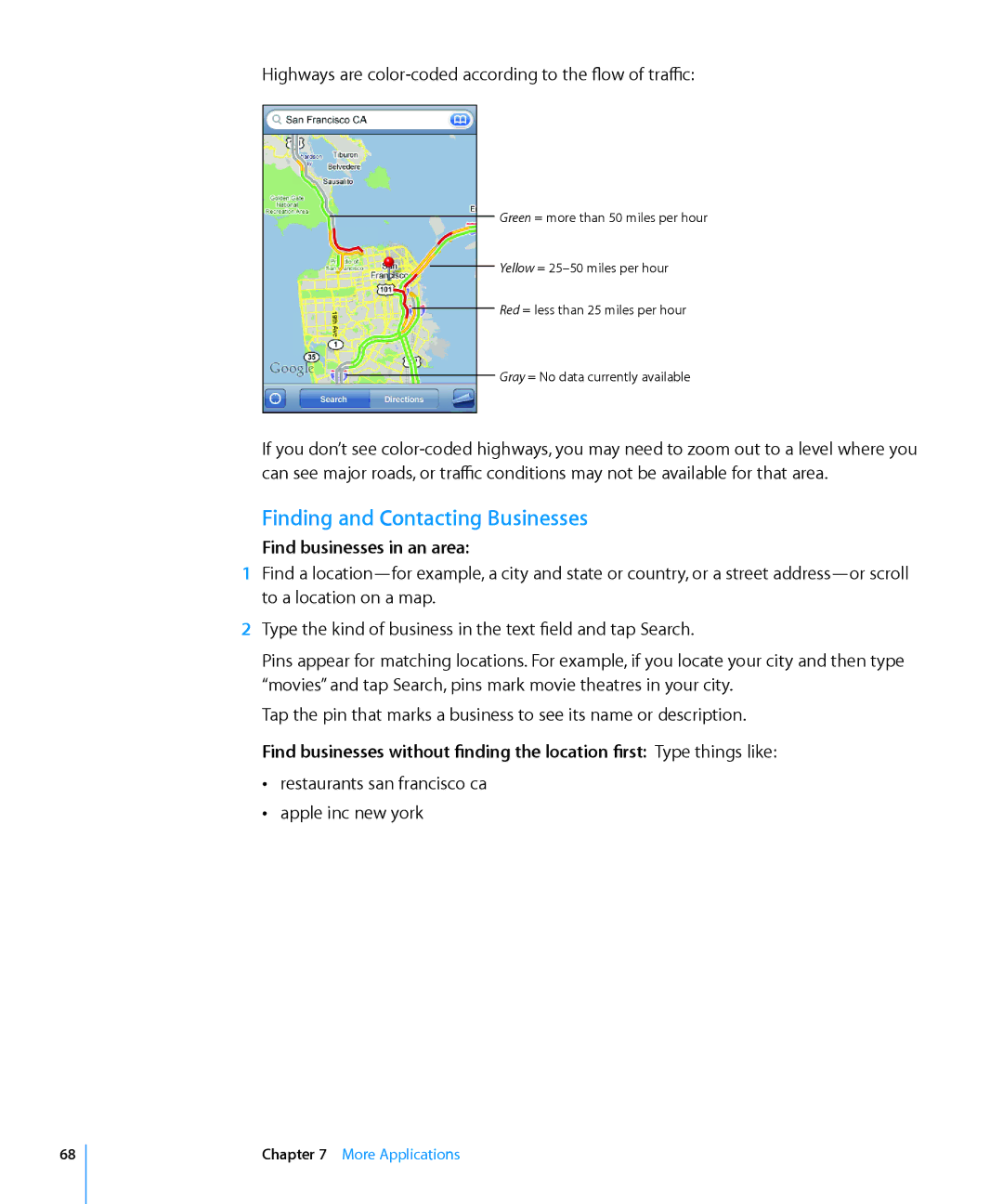 Apple MA623LL/B manual Finding and Contacting Businesses, Find businesses in an area 