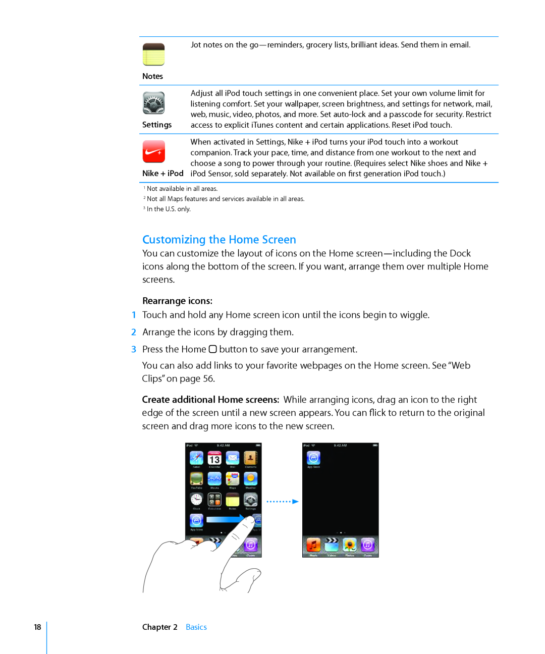 Apple MA623LL/B manual Customizing the Home Screen, Rearrange icons 