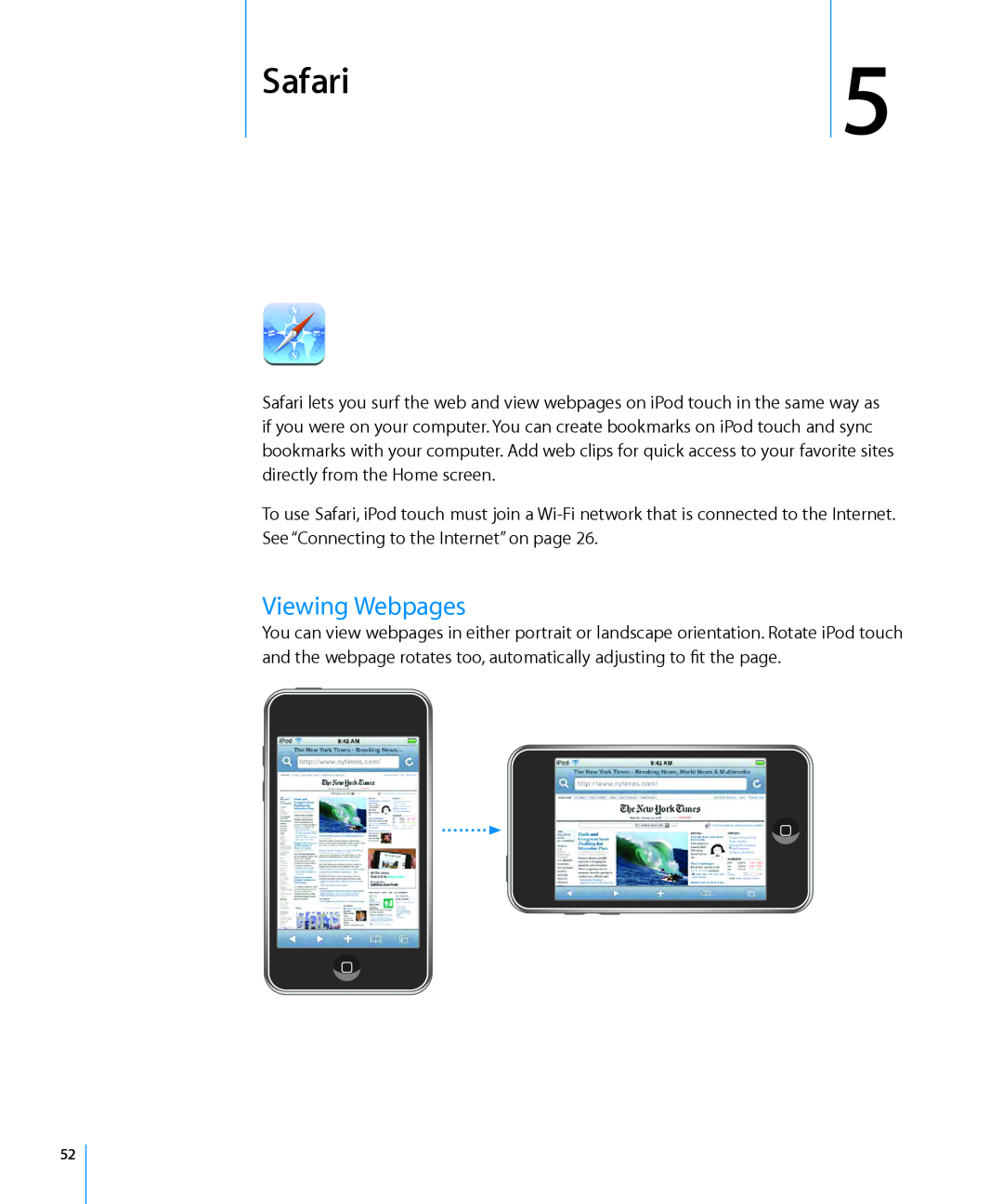 Apple MA623LL/B manual Safari, Viewing Webpages 