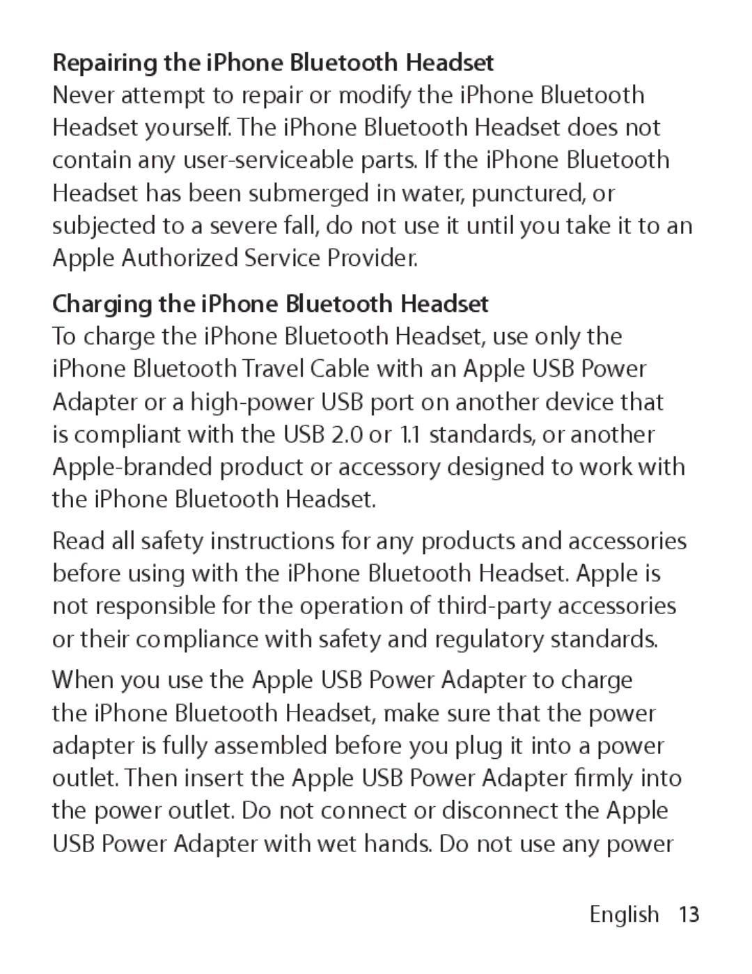 Apple MA817LL/A manual Repairing the iPhone Bluetooth Headset, Charging the iPhone Bluetooth Headset 