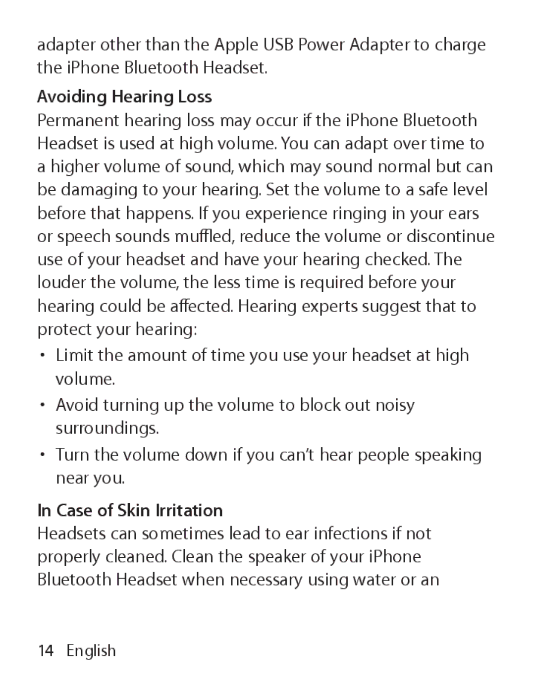 Apple MA817LL/A manual Avoiding Hearing Loss, Case of Skin Irritation 