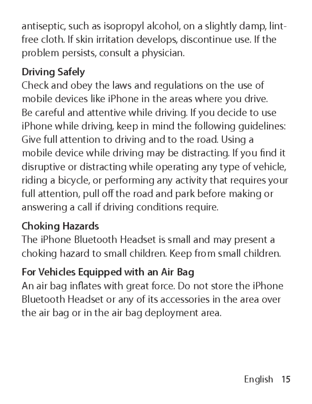 Apple MA817LL/A manual Driving Safely, Choking Hazards, For Vehicles Equipped with an Air Bag 