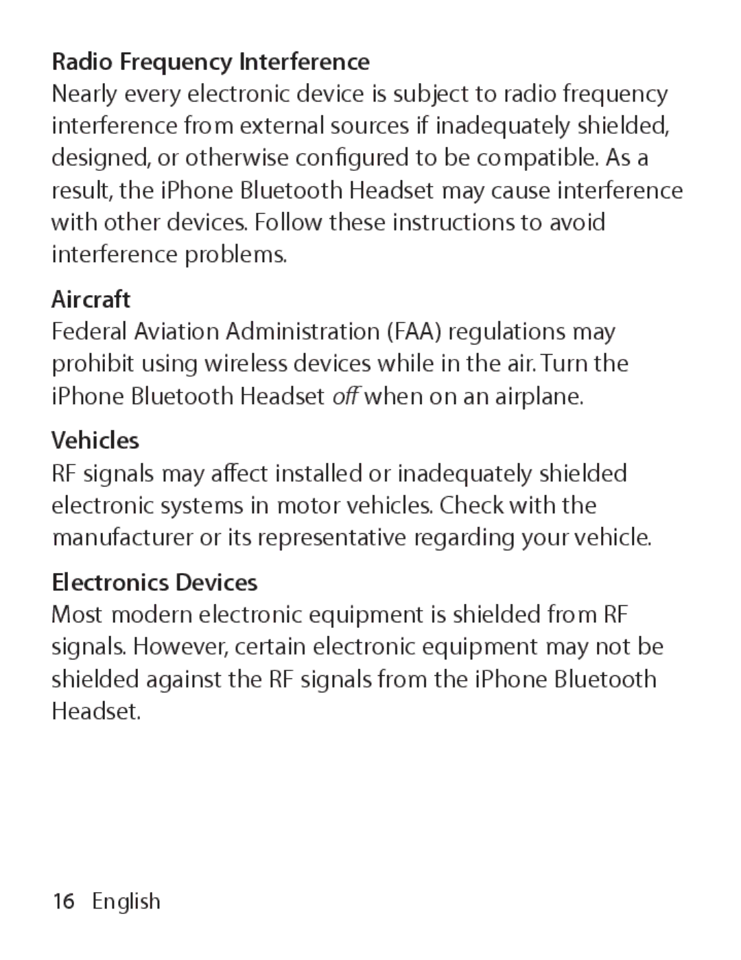 Apple MA817LL/A manual Radio Frequency Interference, Aircraft, Vehicles, Electronics Devices 