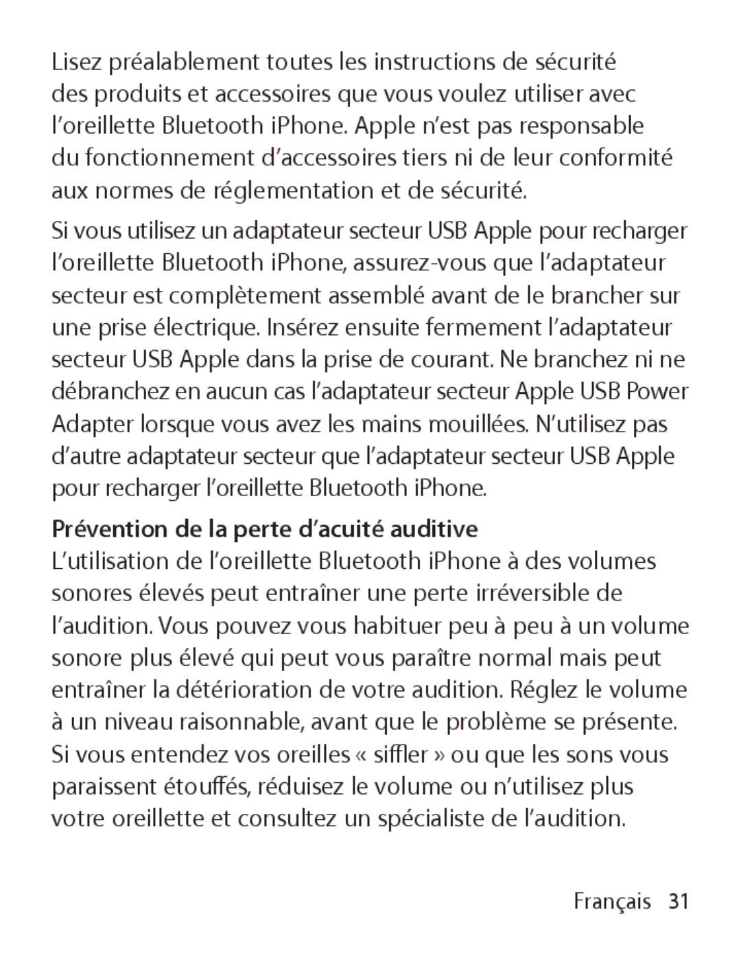 Apple MA817LL/A manual Prévention de la perte d’acuité auditive 