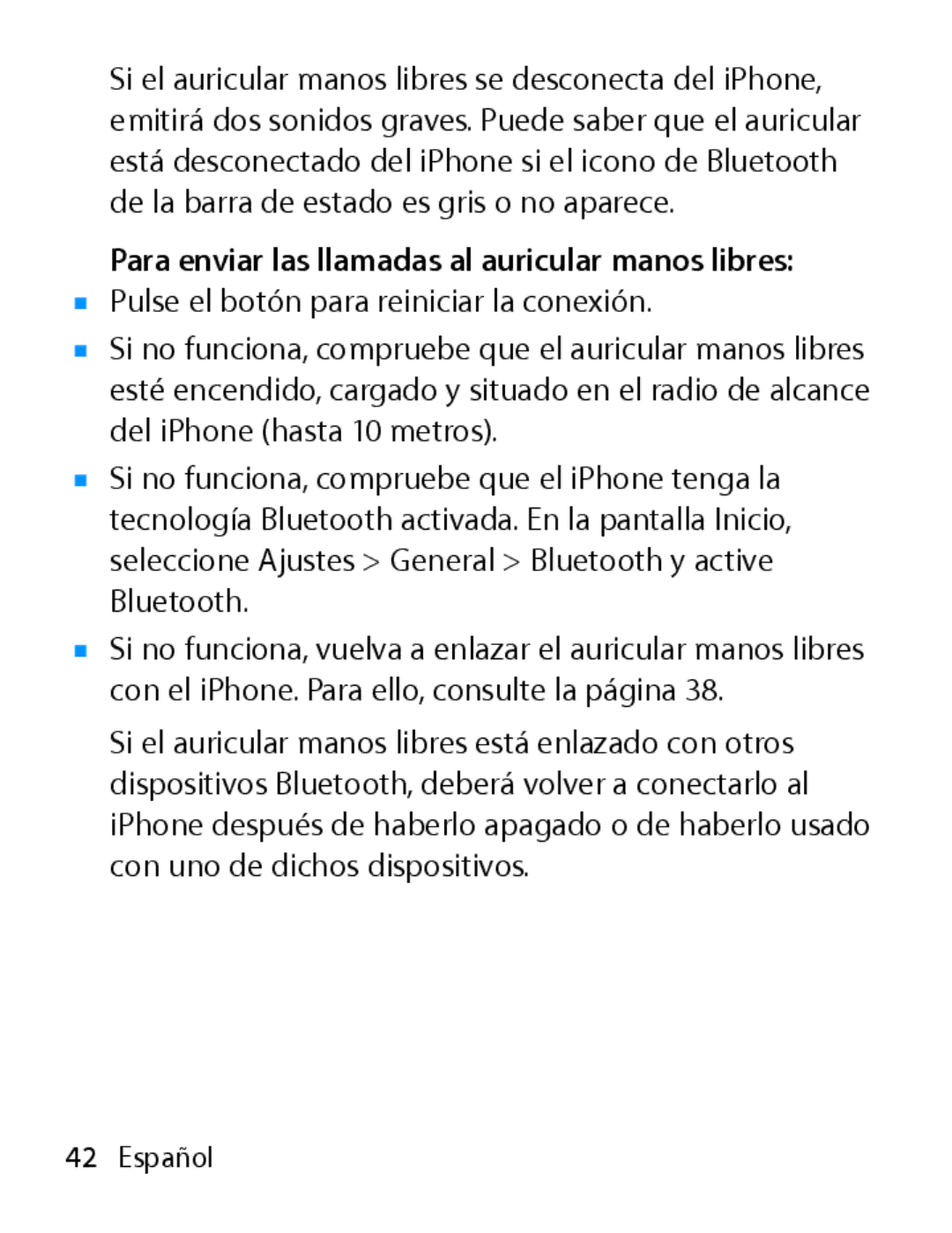 Apple MA817LL/A manual Para enviar las llamadas al auricular manos libres 