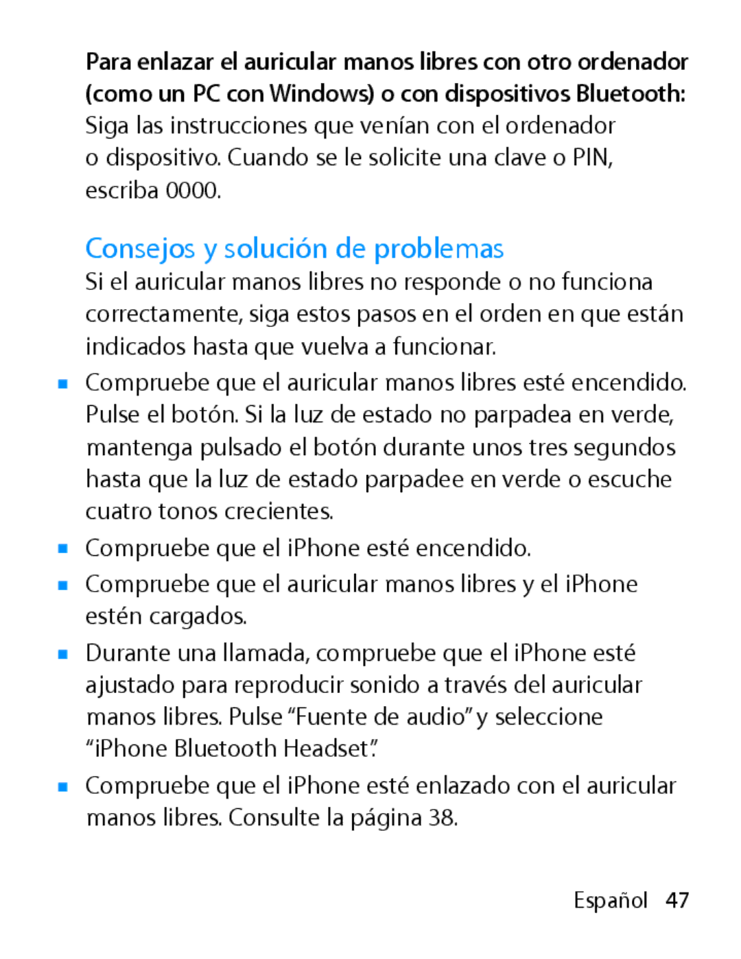 Apple MA817LL/A manual Consejos y solución de problemas 