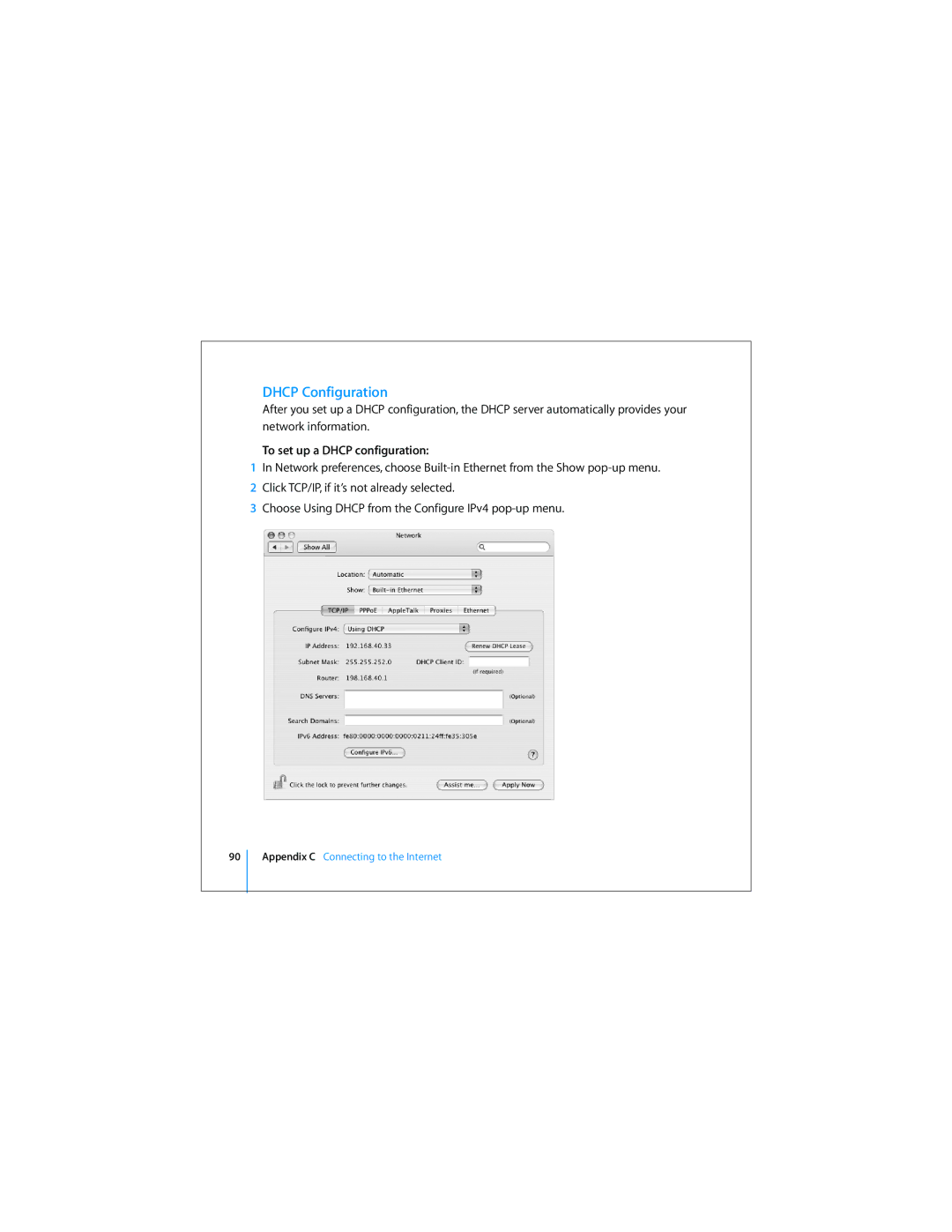 Apple Mac Mini 19 manual Dhcp Configuration, To set up a Dhcp configuration 