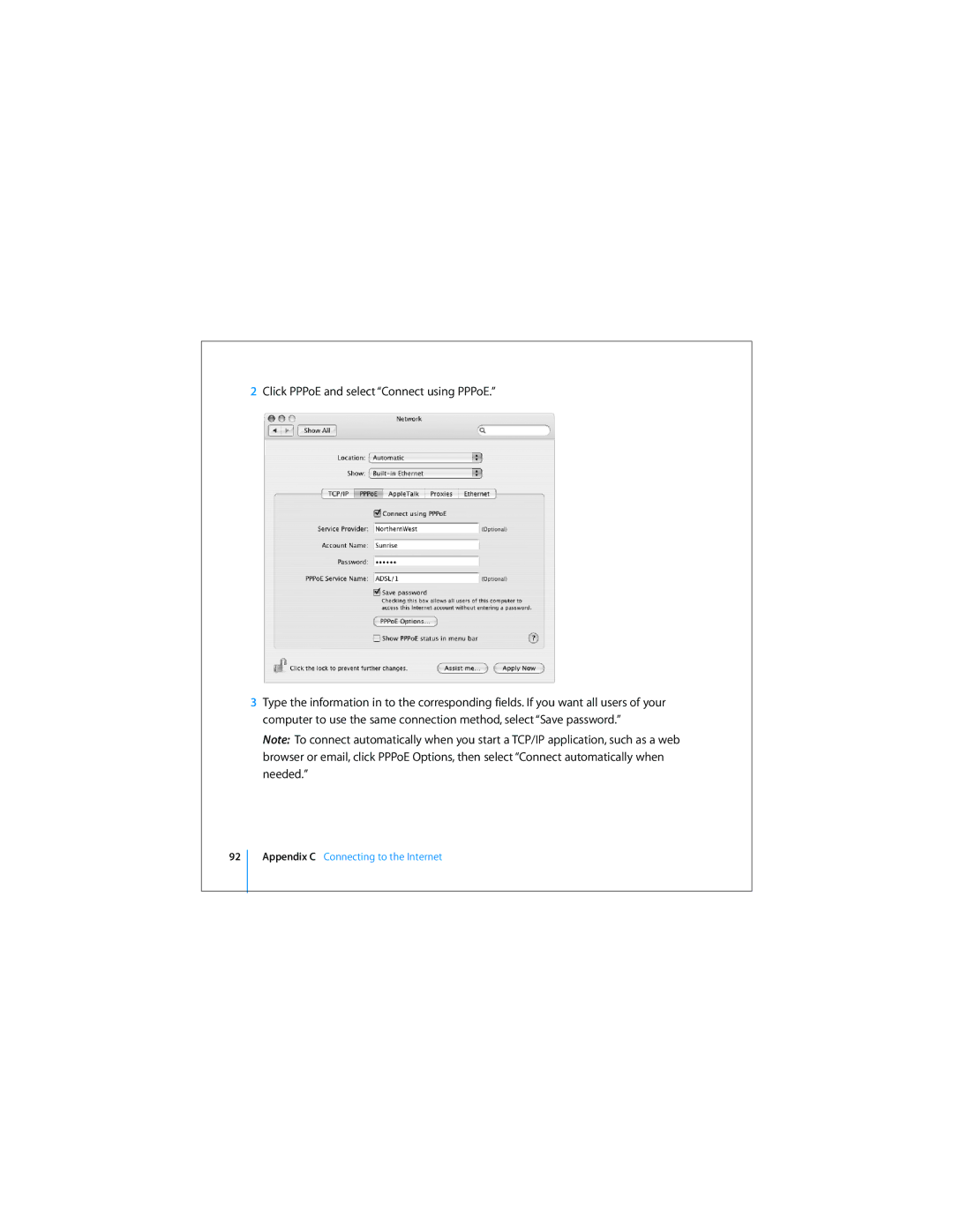 Apple Mac Mini 19 manual Click PPPoE and select Connect using PPPoE 