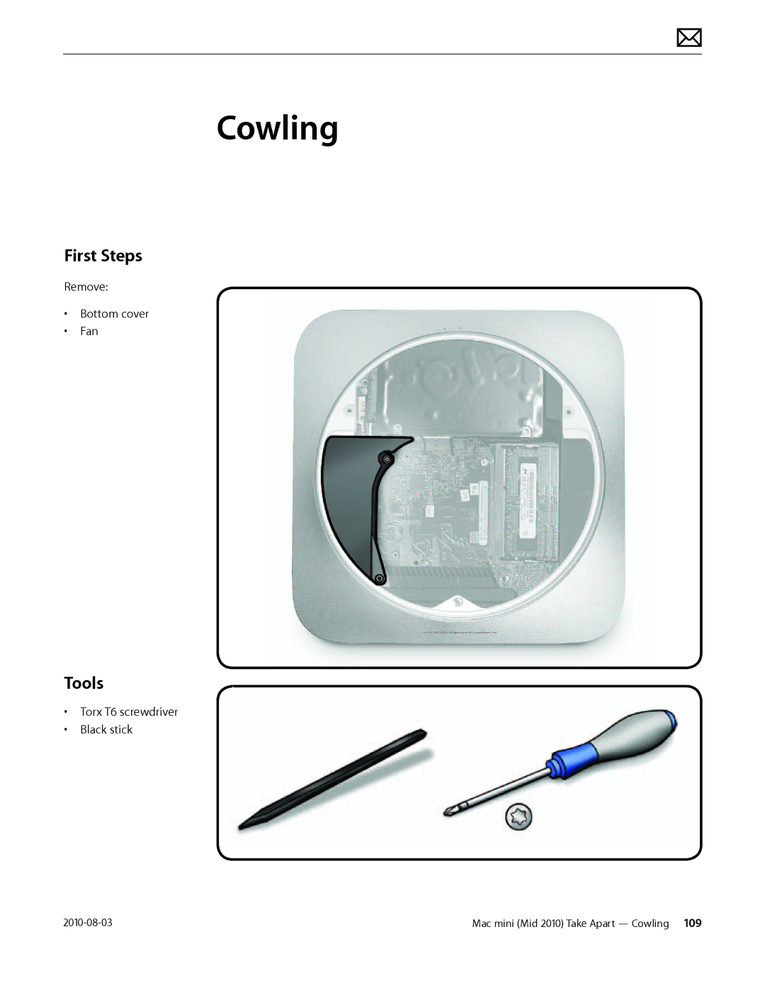 Apple Mac mini manual Cowling, First Steps 