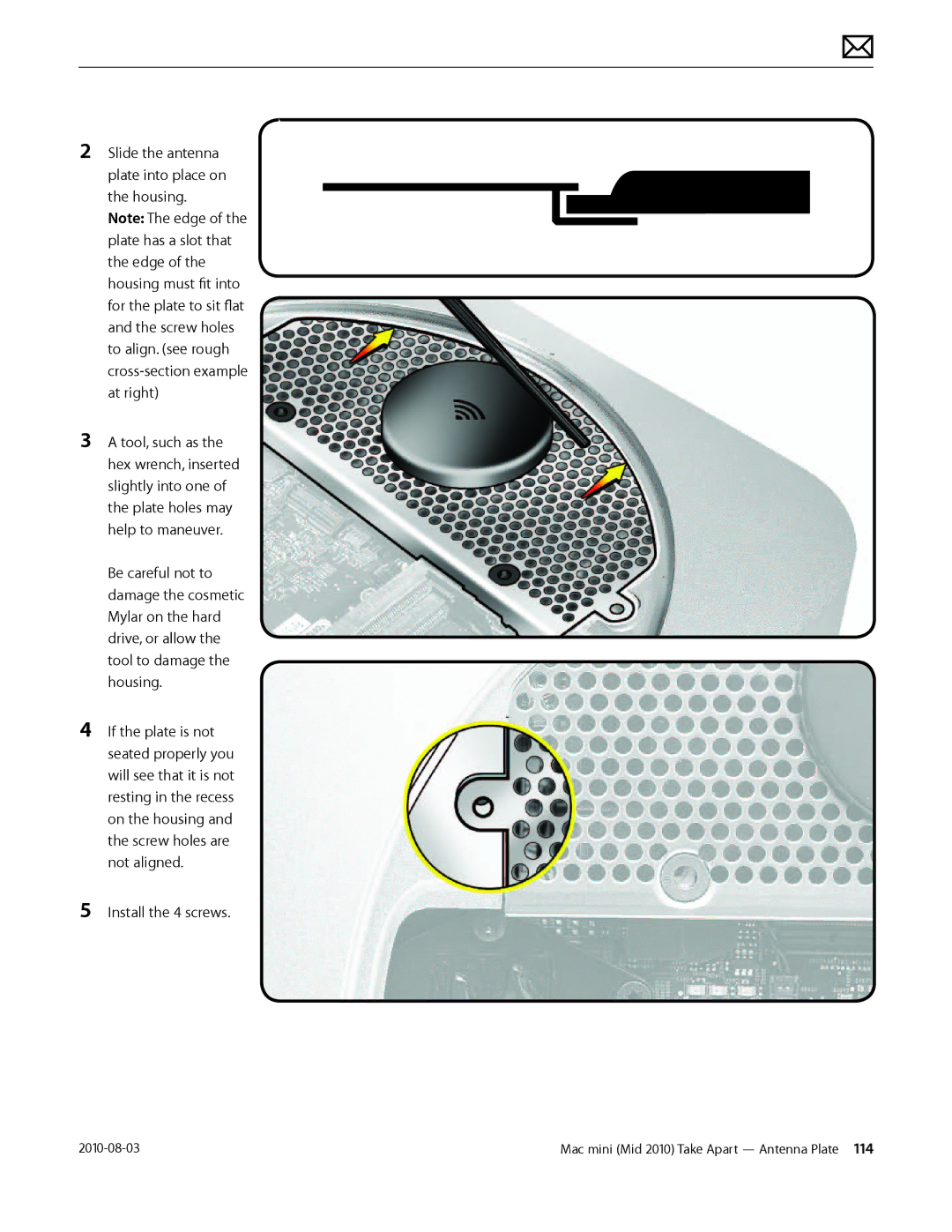 Apple Mac mini manual Install the 4 screws 