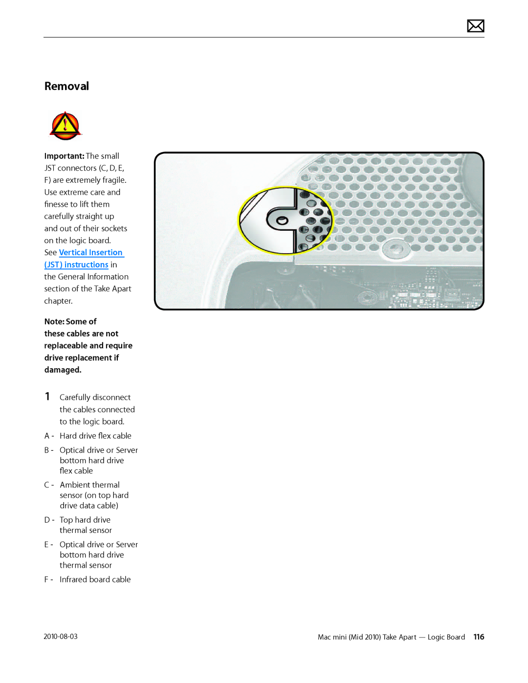 Apple Mac mini manual Carefully disconnect the cables connected to the logic board 