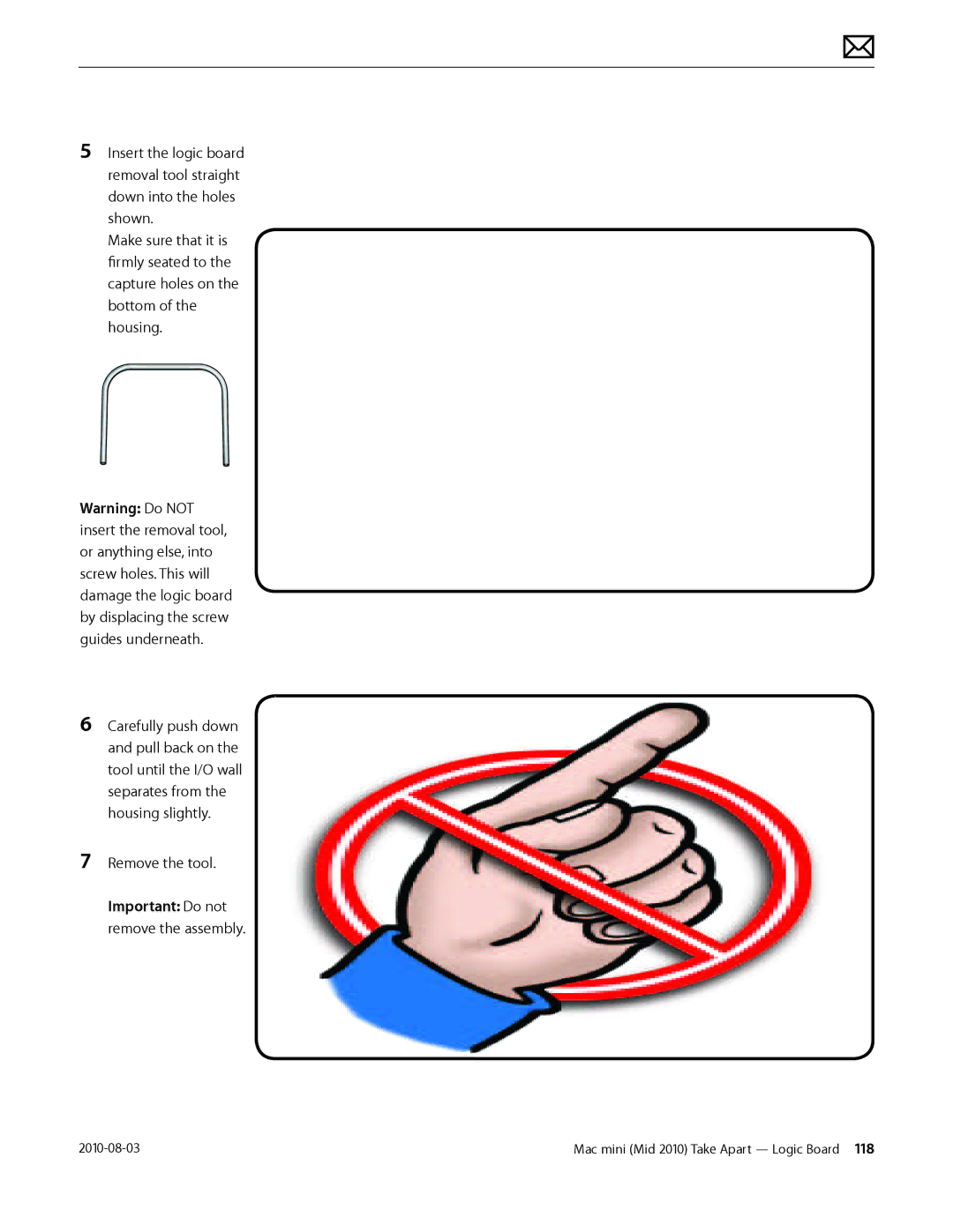 Apple Mac mini manual Important Do not remove the assembly 