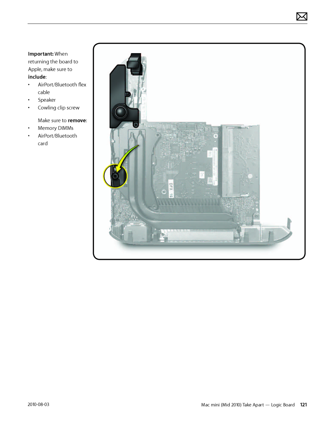 Apple Mac mini manual AirPort/Bluetooth flex cable Speaker 