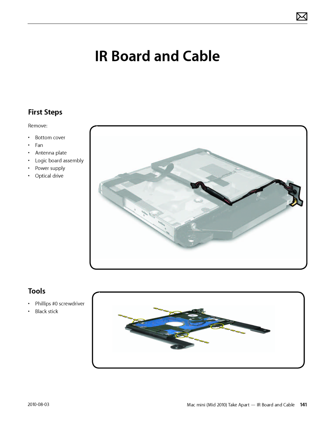 Apple Mac mini manual IR Board and Cable, First Steps 