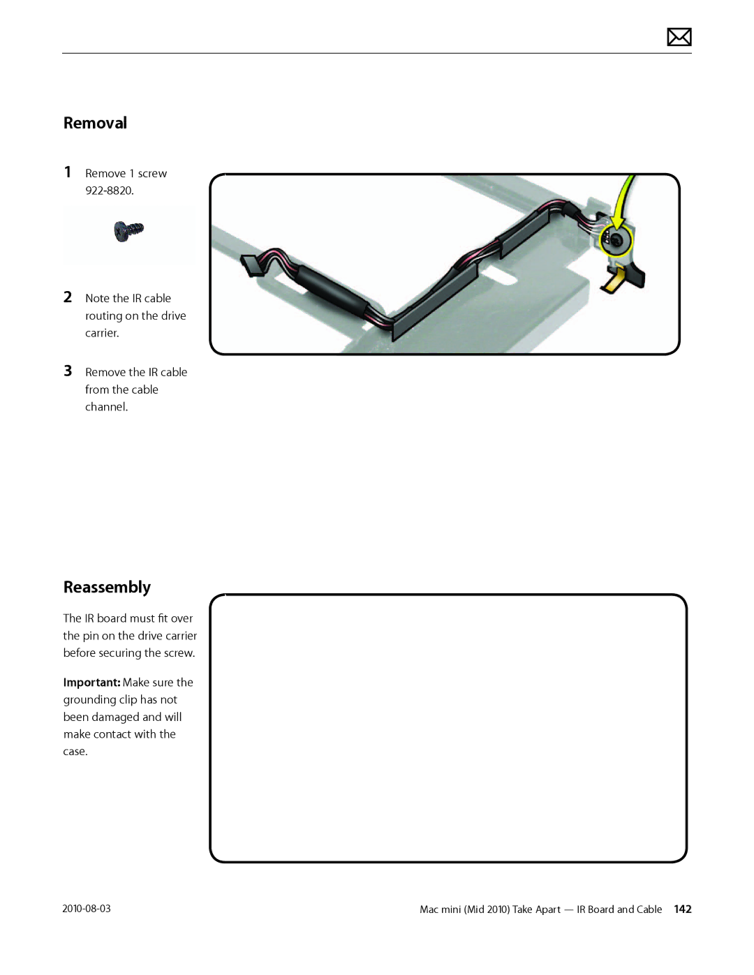 Apple Mac mini manual Remove the IR cable from the cable channel 