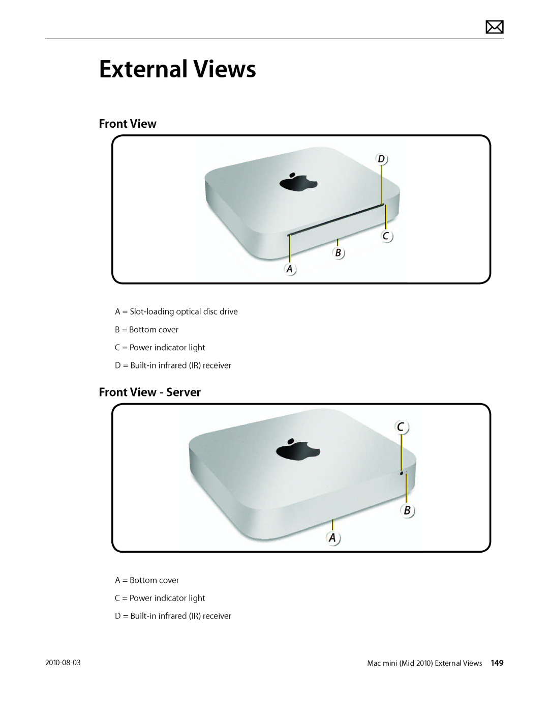 Apple Mac mini manual External Views, Front View Server 