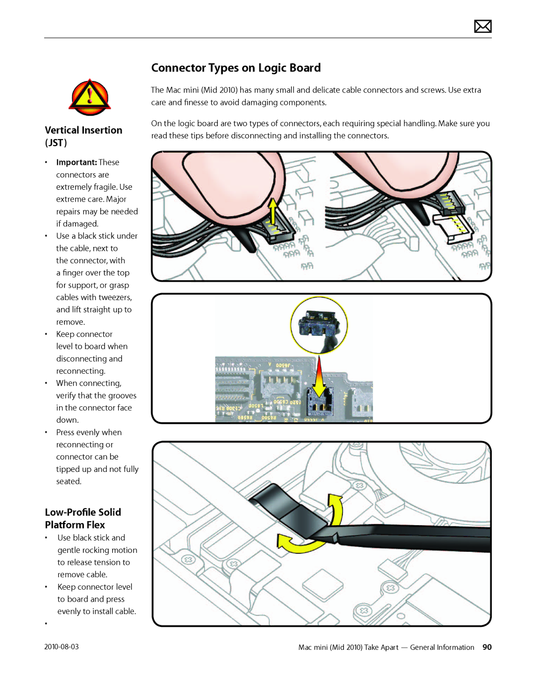 Apple Mac mini manual Connector Types on Logic Board, Vertical Insertion JST 