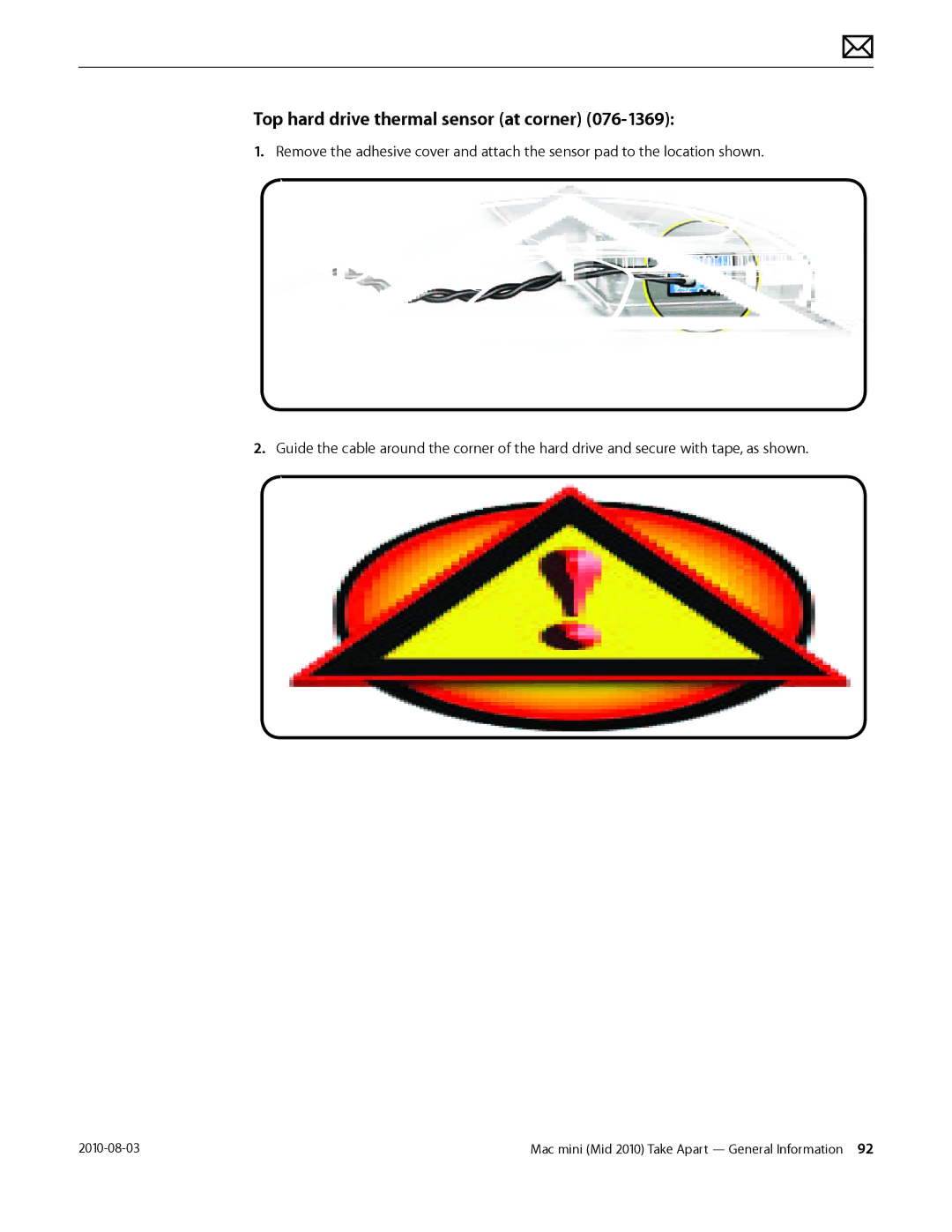 Apple Mac mini manual Top hard drive thermal sensor at corner 