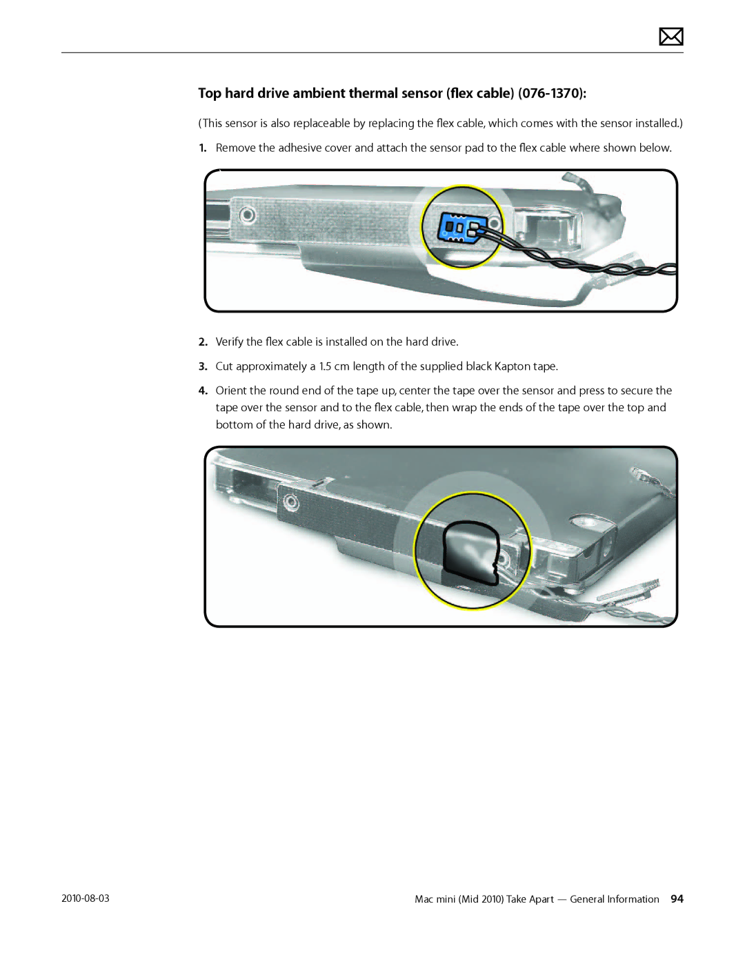 Apple Mac mini manual Top hard drive ambient thermal sensor flex cable 