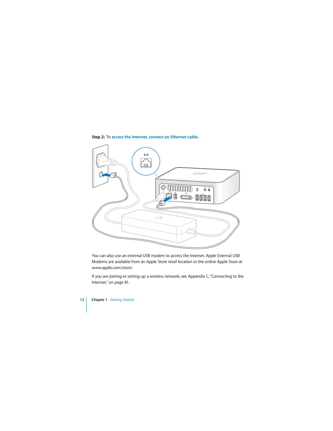 Apple Mac mini manual To access the Internet, connect an Ethernet cable 