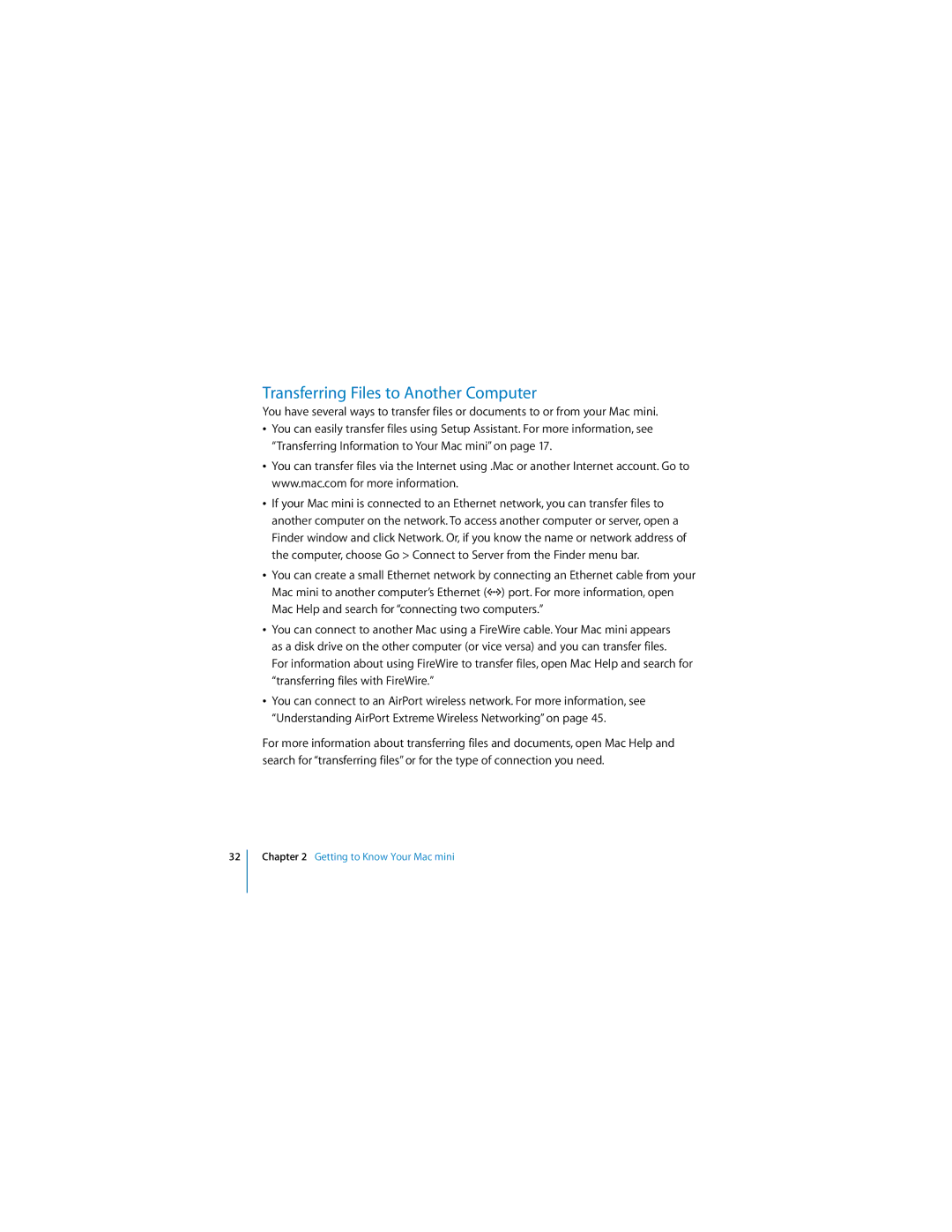 Apple Mac mini manual Transferring Files to Another Computer 