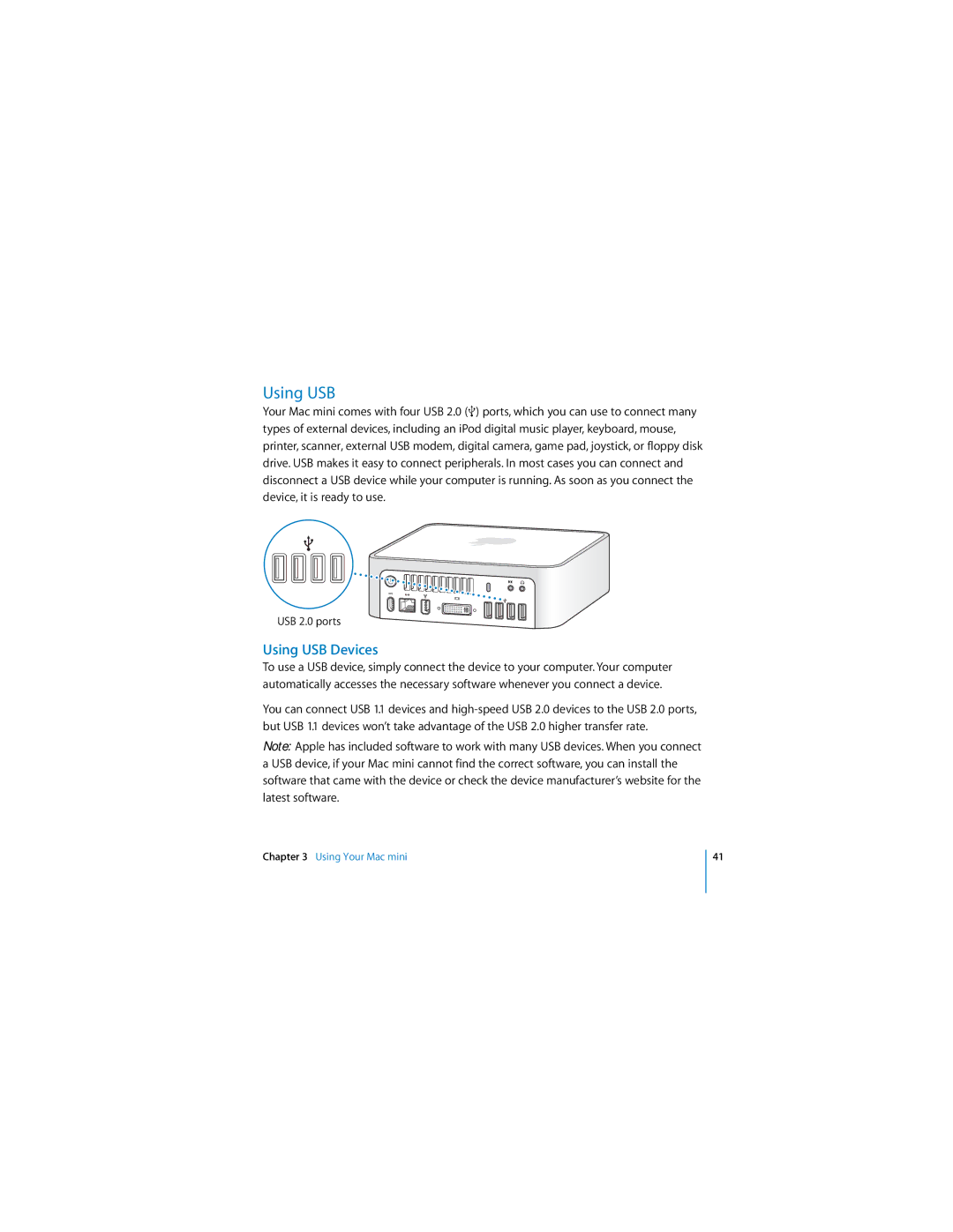 Apple Mac mini manual Using USB Devices 