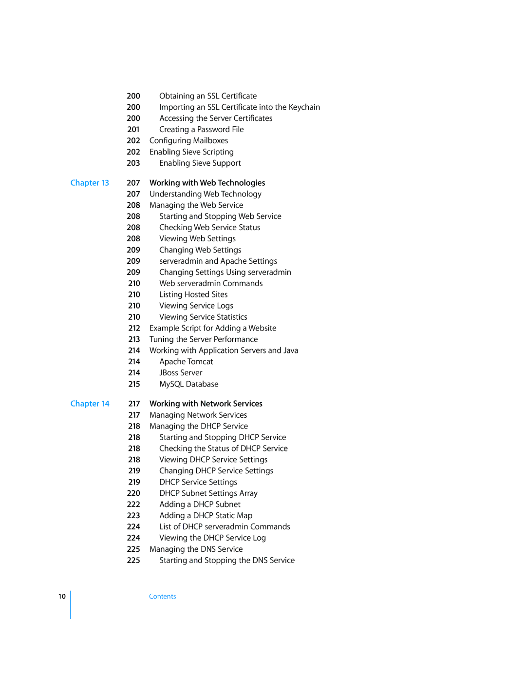 Apple Mac OS X Server manual Apache Tomcat JBoss Server 215 MySQL Database 