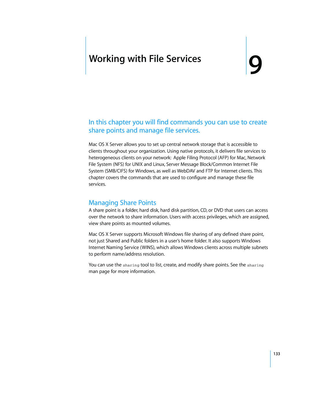 Apple Mac OS X Server manual Working with File Services, Managing Share Points 