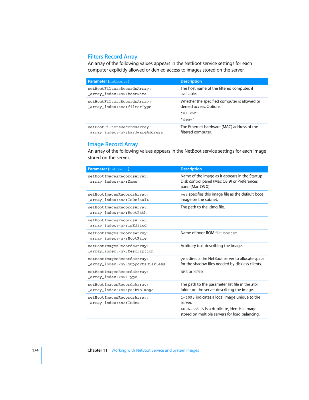 Apple Mac OS X Server manual Filters Record Array, Image Record Array 