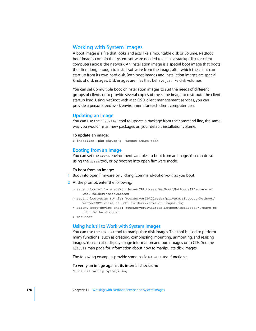 Apple Mac OS X Server manual Working with System Images, Updating an Image, Booting from an Image 