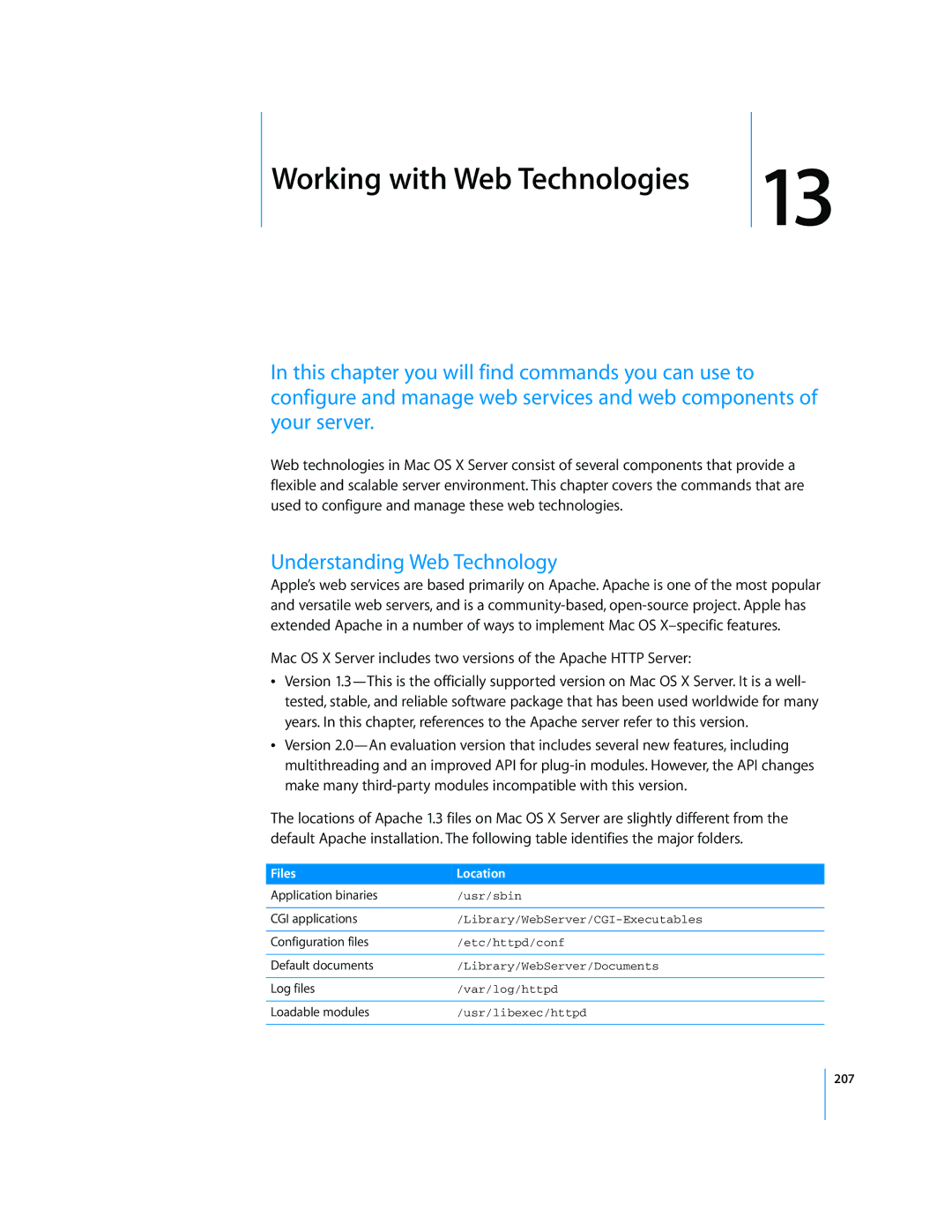 Apple Mac OS X Server manual Understanding Web Technology, Files Location 