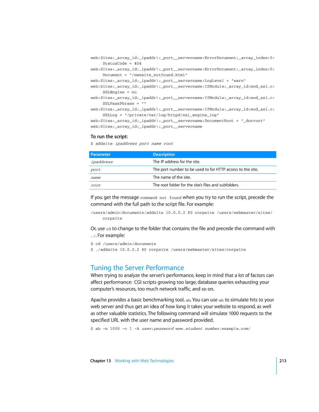 Apple Mac OS X Server manual Tuning the Server Performance, To run the script 