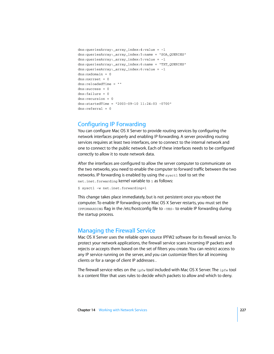 Apple Mac OS X Server manual Configuring IP Forwarding, Managing the Firewall Service 