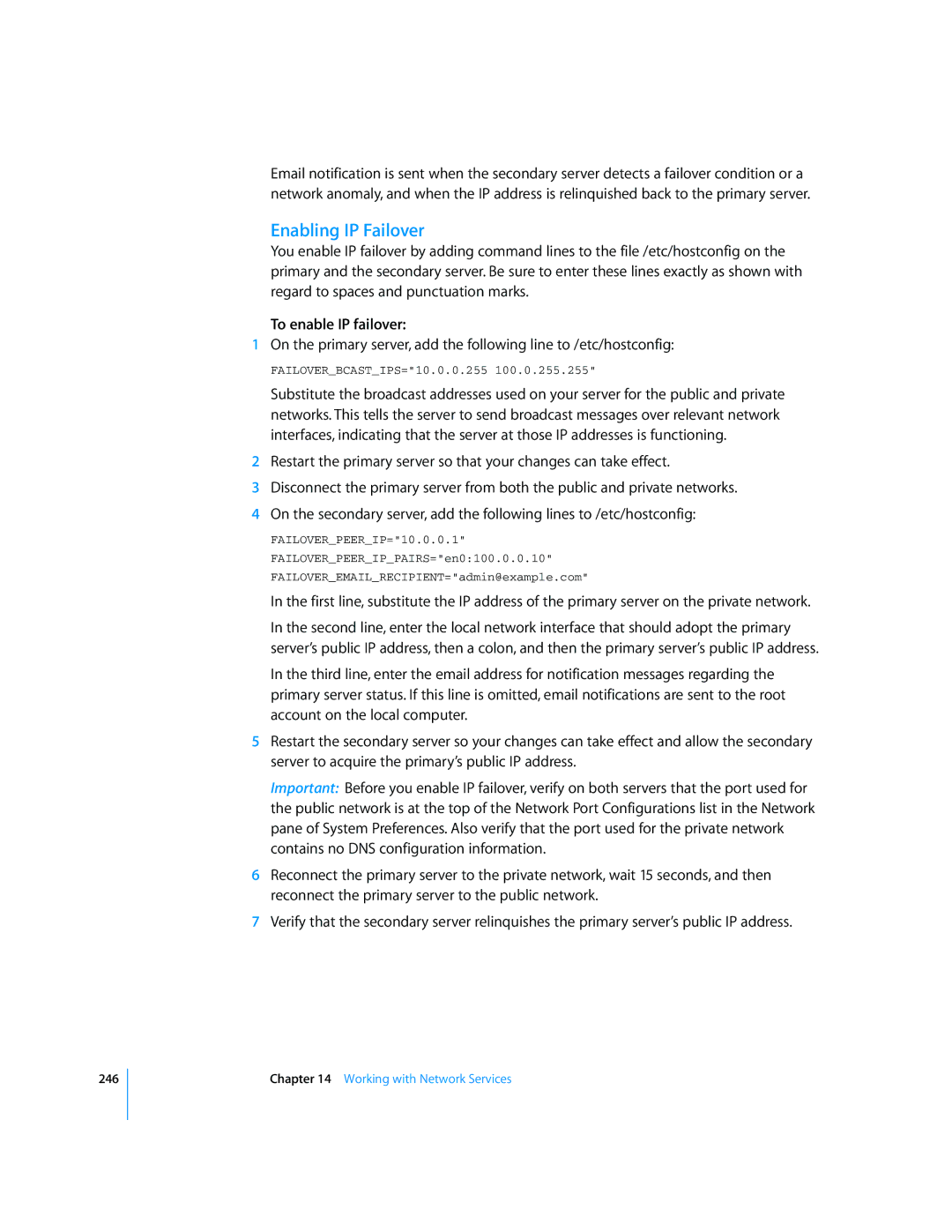 Apple Mac OS X Server manual Enabling IP Failover, To enable IP failover 