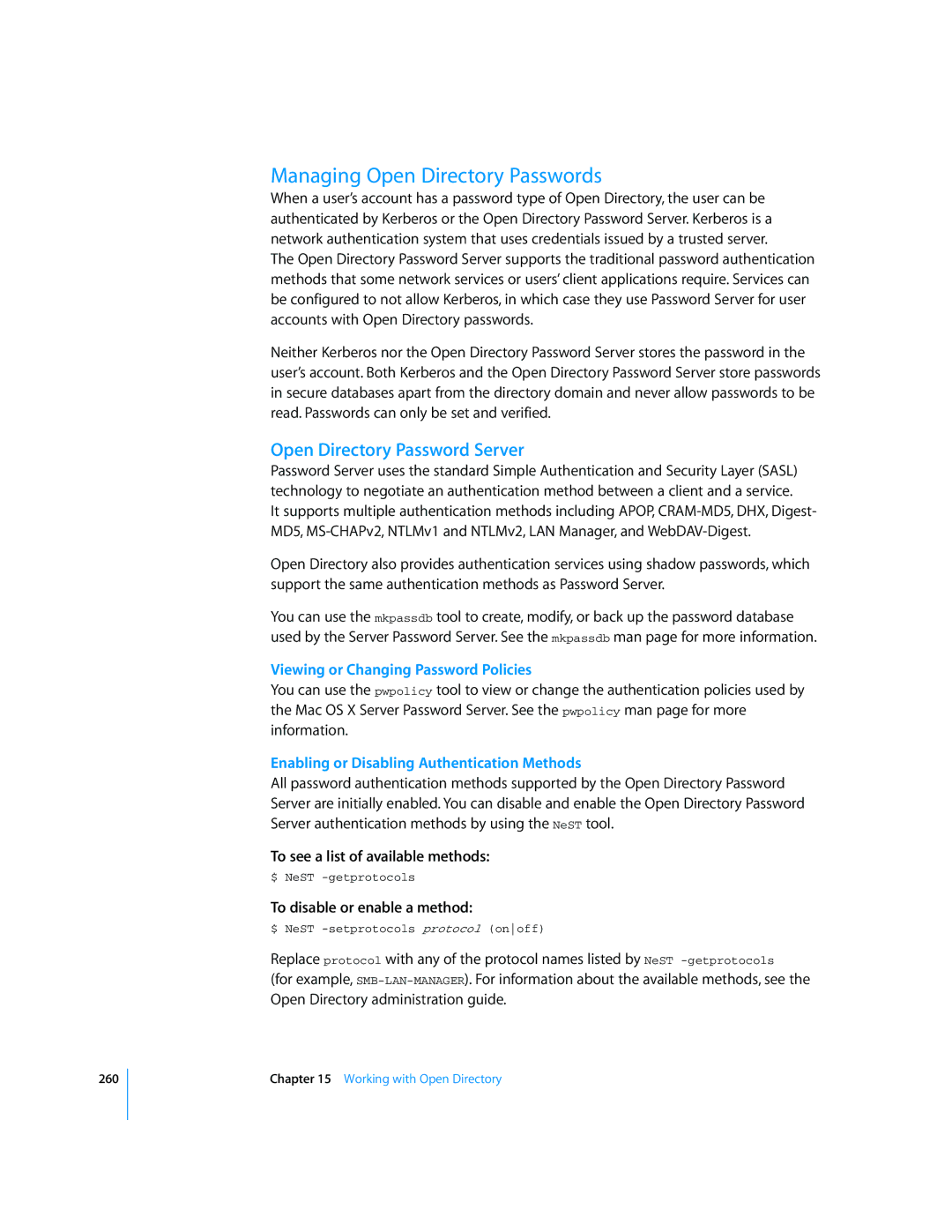 Apple Mac OS X Server manual Managing Open Directory Passwords, Open Directory Password Server 
