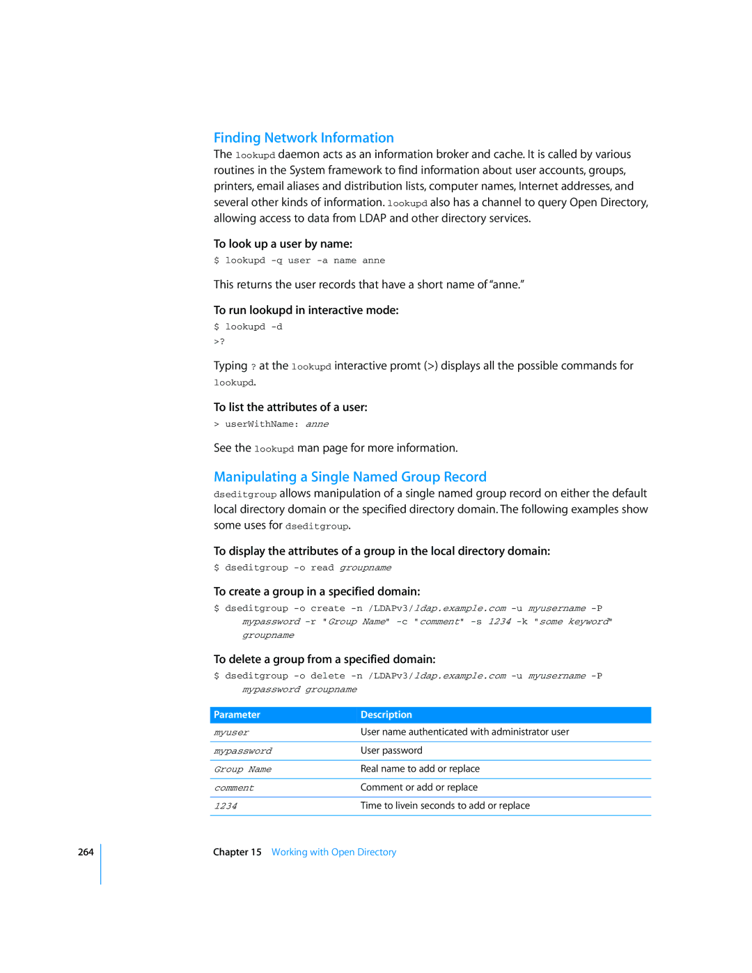 Apple Mac OS X Server manual Finding Network Information, Manipulating a Single Named Group Record 