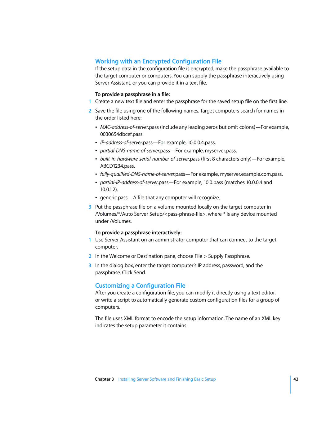 Apple Mac OS X Server manual Working with an Encrypted Configuration File, Customizing a Configuration File 