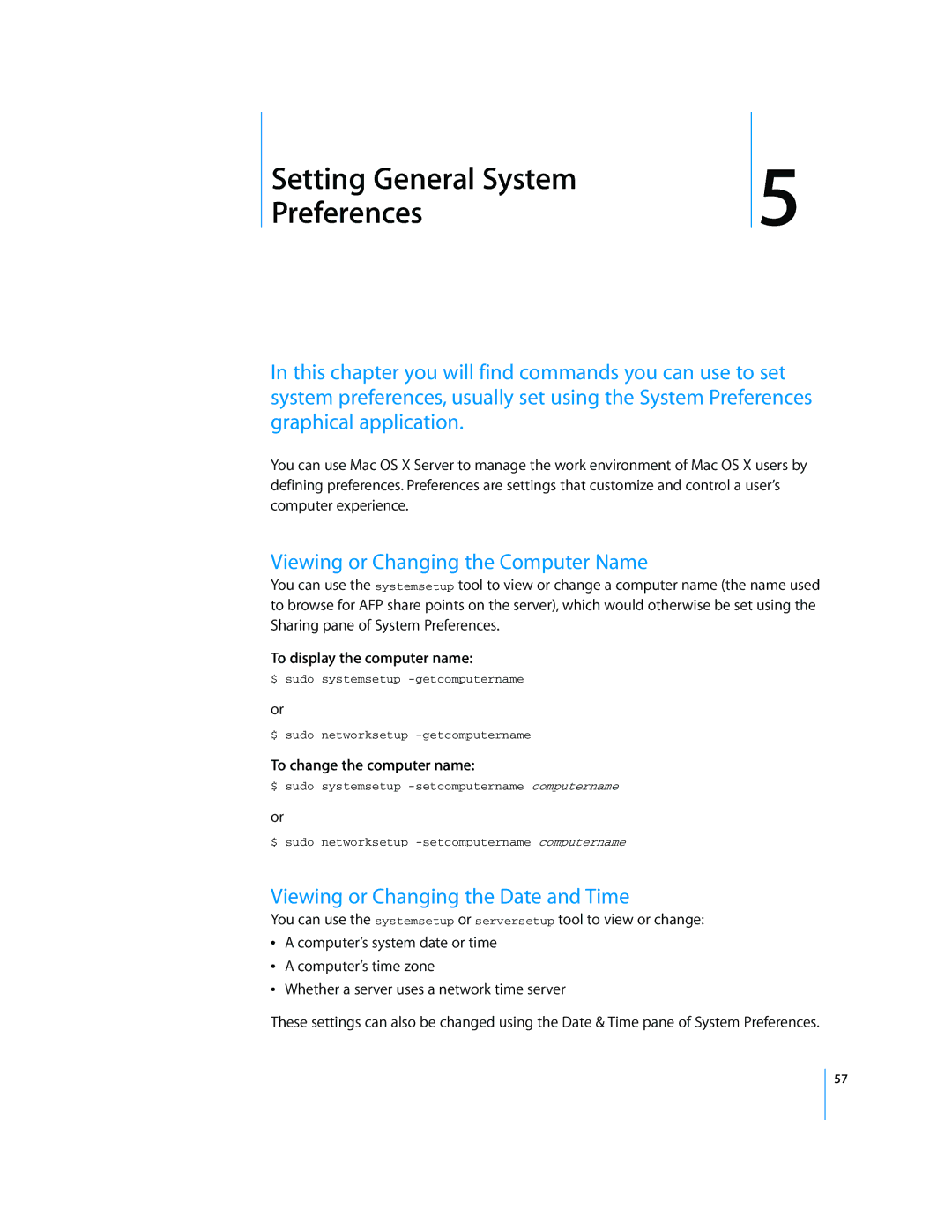 Apple Mac OS X Server manual Viewing or Changing the Computer Name, Viewing or Changing the Date and Time 