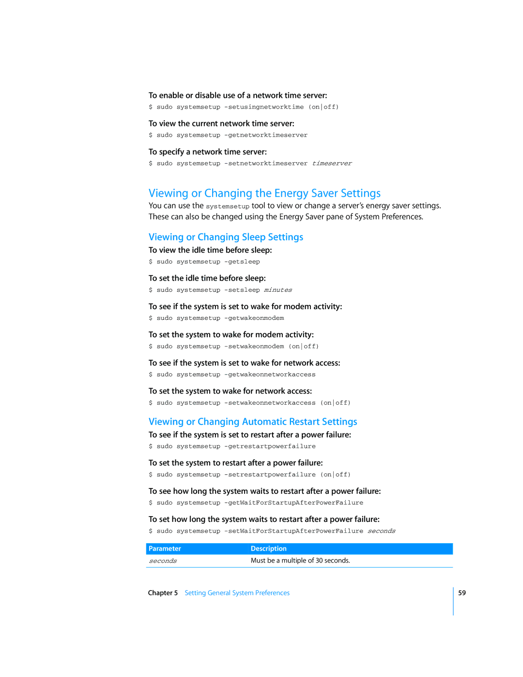 Apple Mac OS X Server manual Viewing or Changing the Energy Saver Settings, Viewing or Changing Sleep Settings 