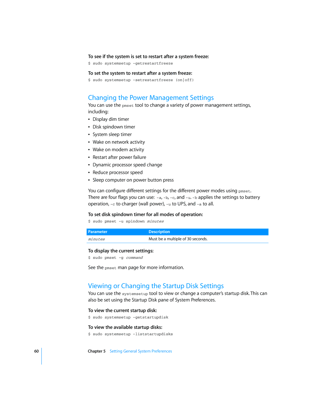 Apple Mac OS X Server manual Changing the Power Management Settings, Viewing or Changing the Startup Disk Settings 