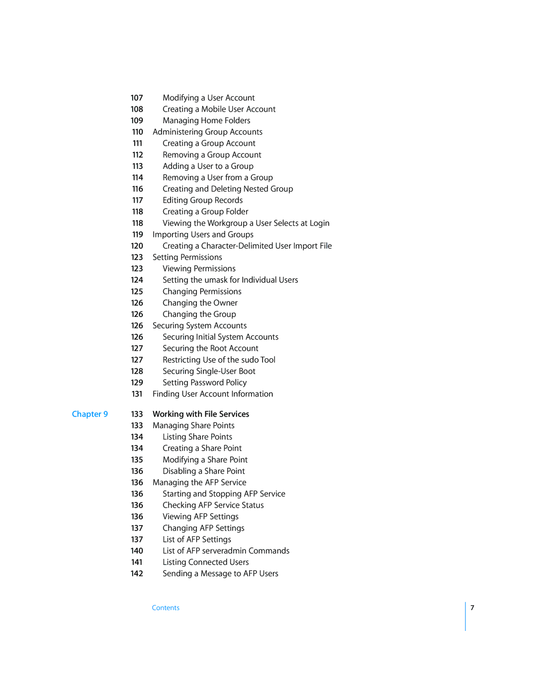 Apple Mac OS X Server manual Listing Connected Users 142 