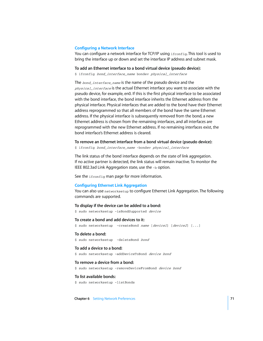 Apple Mac OS X Server manual Configuring a Network Interface, Configuring Ethernet Link Aggregation 