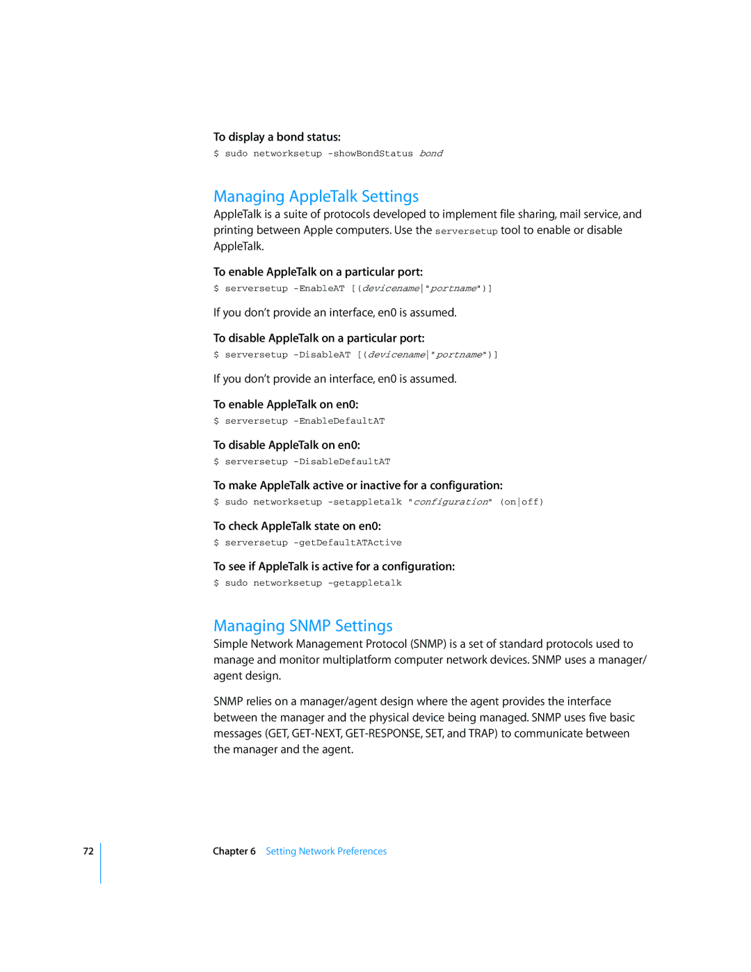 Apple Mac OS X Server manual Managing AppleTalk Settings, Managing Snmp Settings 