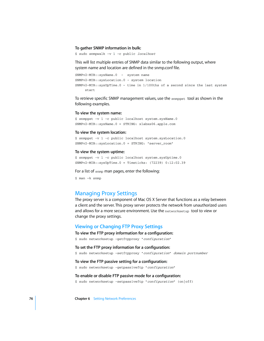 Apple Mac OS X Server manual Managing Proxy Settings, Viewing or Changing FTP Proxy Settings 