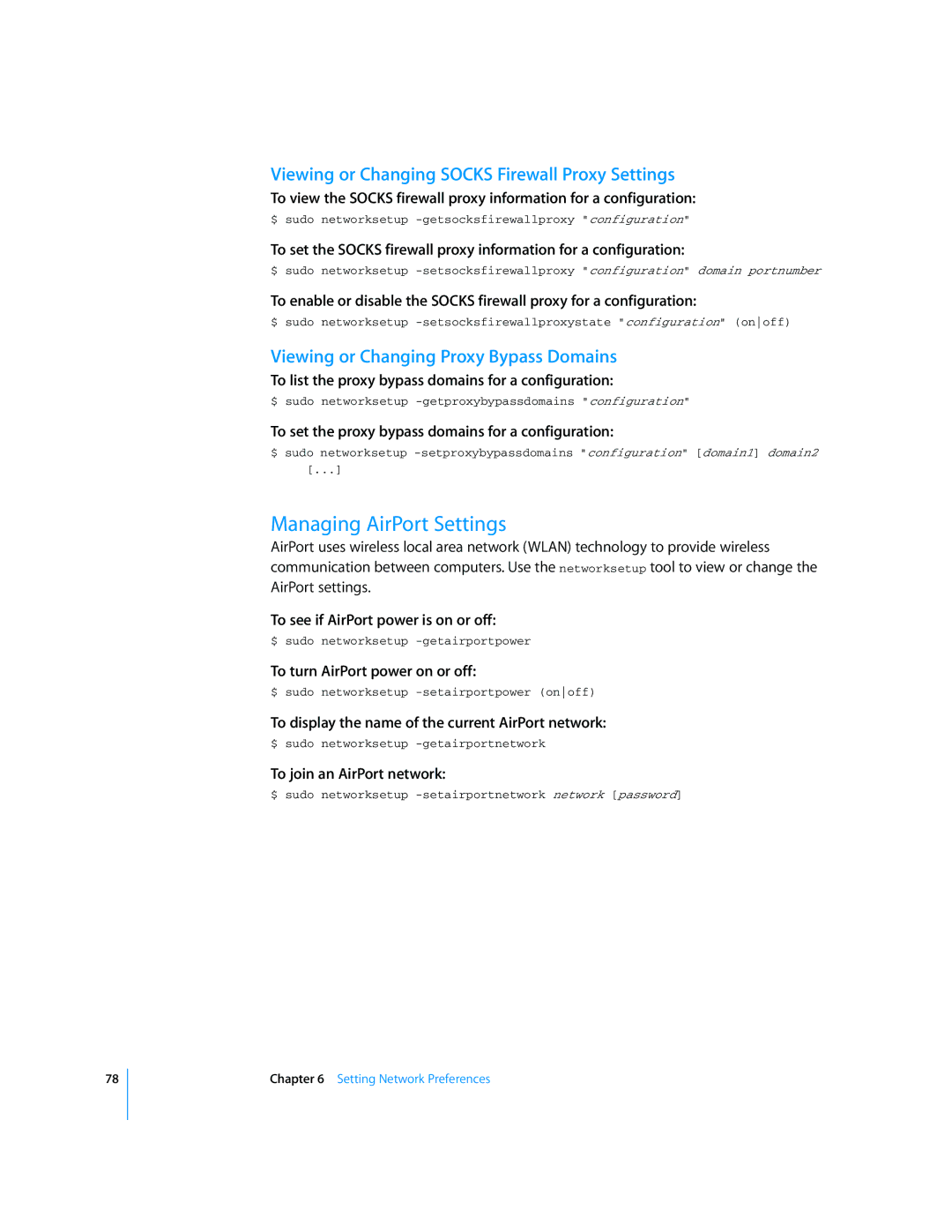 Apple Mac OS X Server manual Managing AirPort Settings, Viewing or Changing Socks Firewall Proxy Settings 