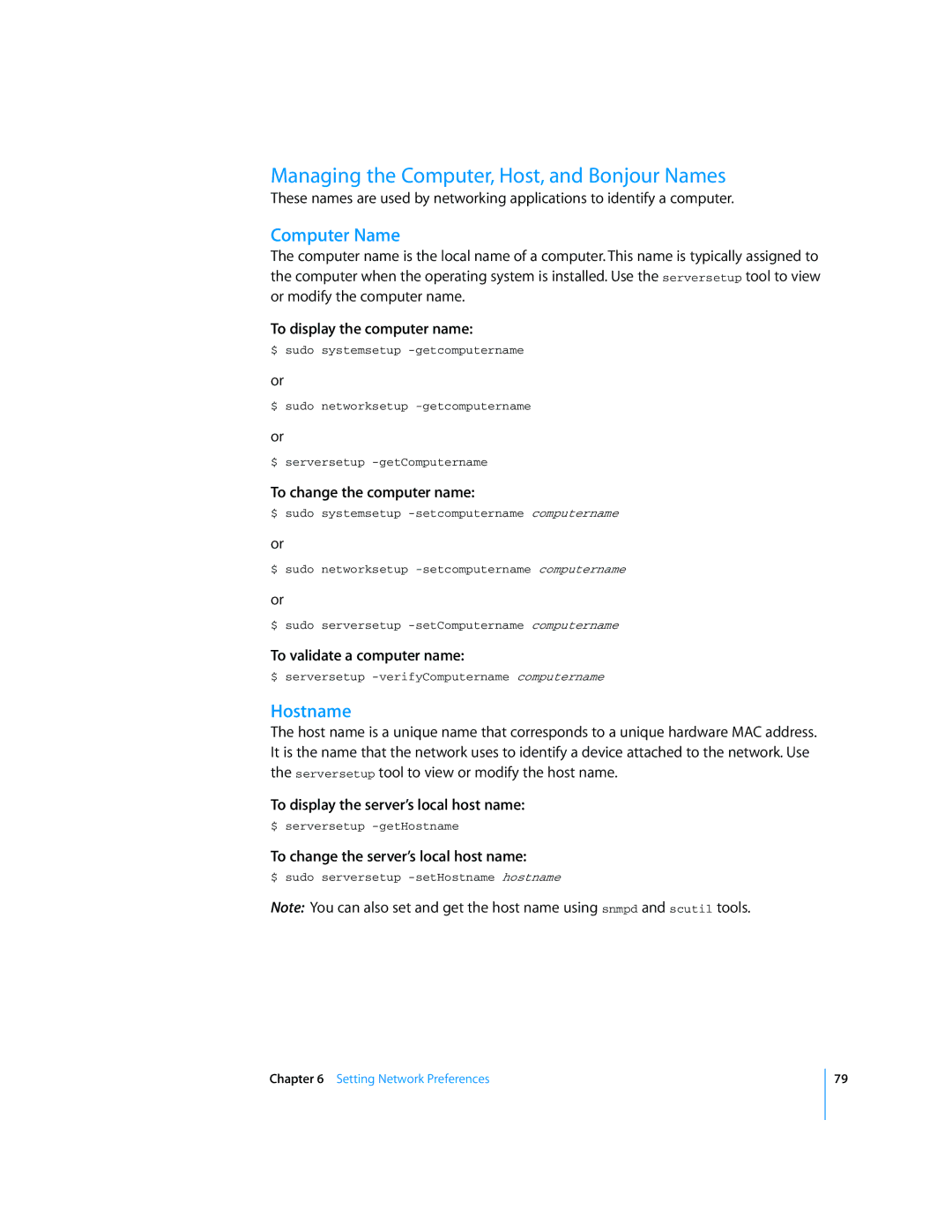 Apple Mac OS X Server manual Managing the Computer, Host, and Bonjour Names, Computer Name, Hostname 