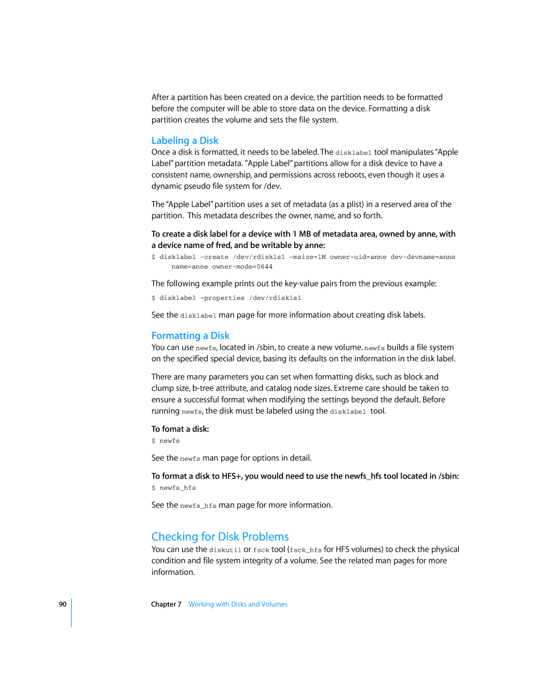 Apple Mac OS X Server manual Checking for Disk Problems, Labeling a Disk, Formatting a Disk, To fomat a disk 
